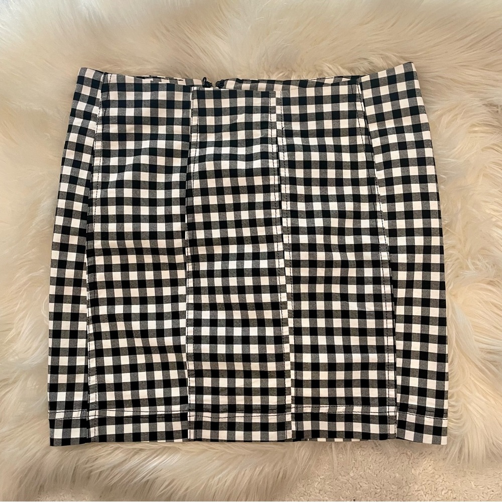 Free People Skirt Size 6 Checkered White & Black MODERN FEMME GINGHAM MINI SKIRT